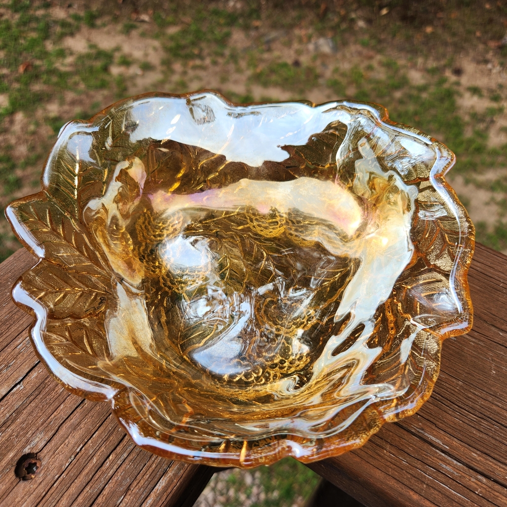 Indiana Glass Marigold Carnival Glass Loganberry 7" Candy/Nut Dish